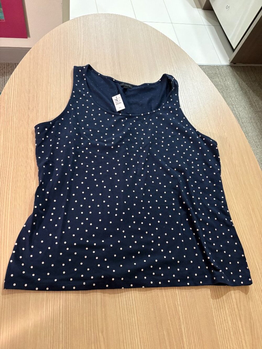 Talbots Scoop Neck Tank Top XL Xtra Large Black Tan Polka Dots Pima Cotton NEW